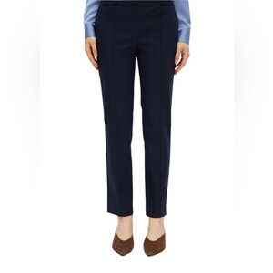 Hilary Radley straight leg skinny knit pants blue fine plaid wide waistband Med